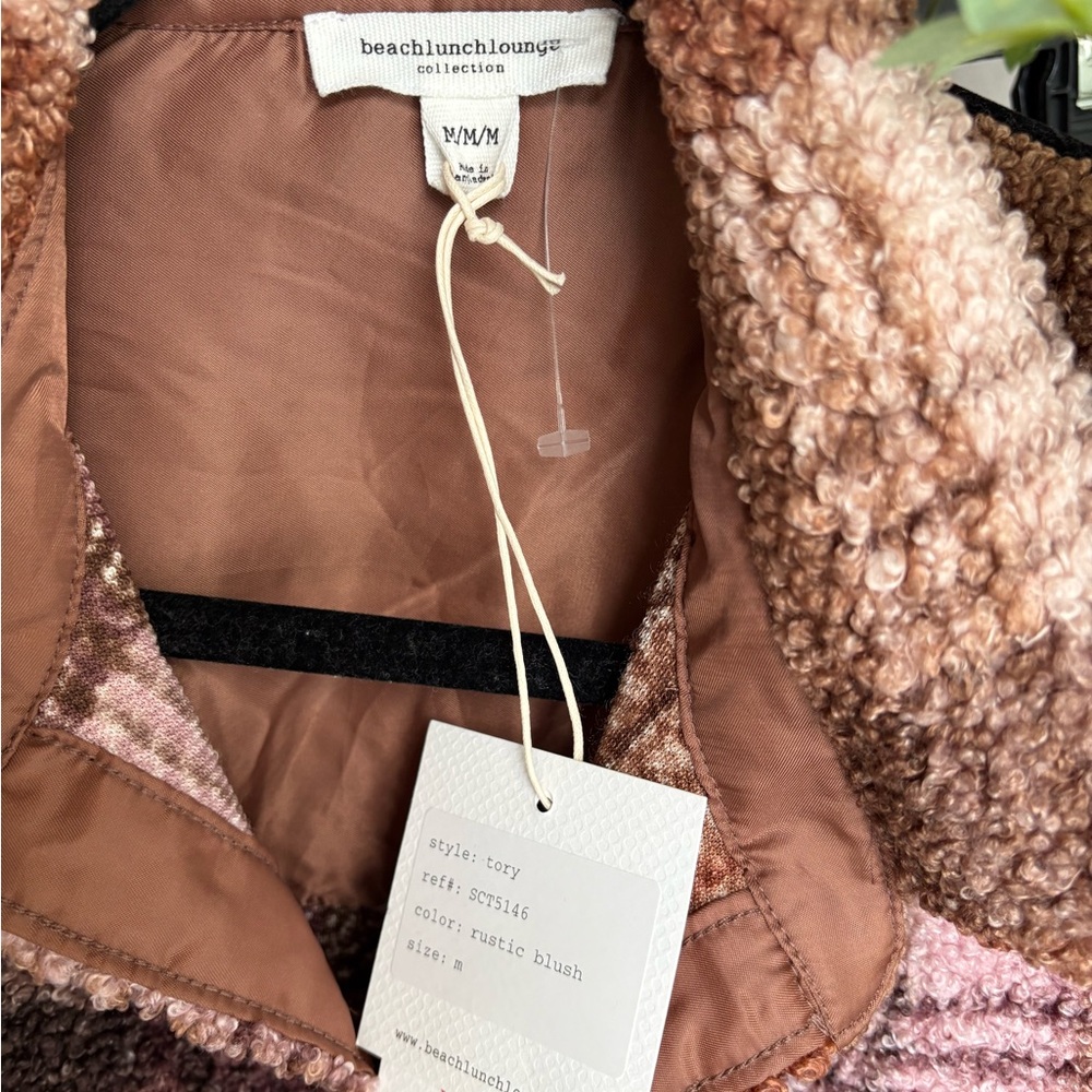 beachlunchlounge Brown and Pink Teddy Jacket shacket NWT - Picture 3 of 5